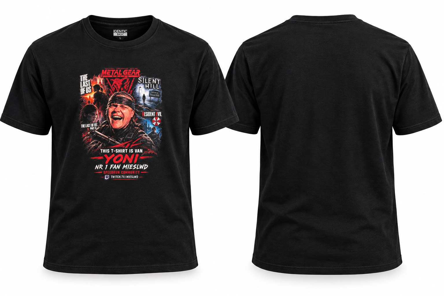 Zwart T-shirt met gamingcollage en naam op de voorkant