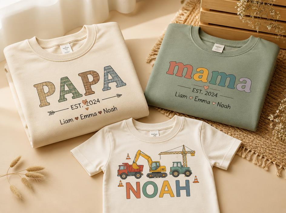 Gepersonaliseerde sweaters en kindershirt met eigen naam en print